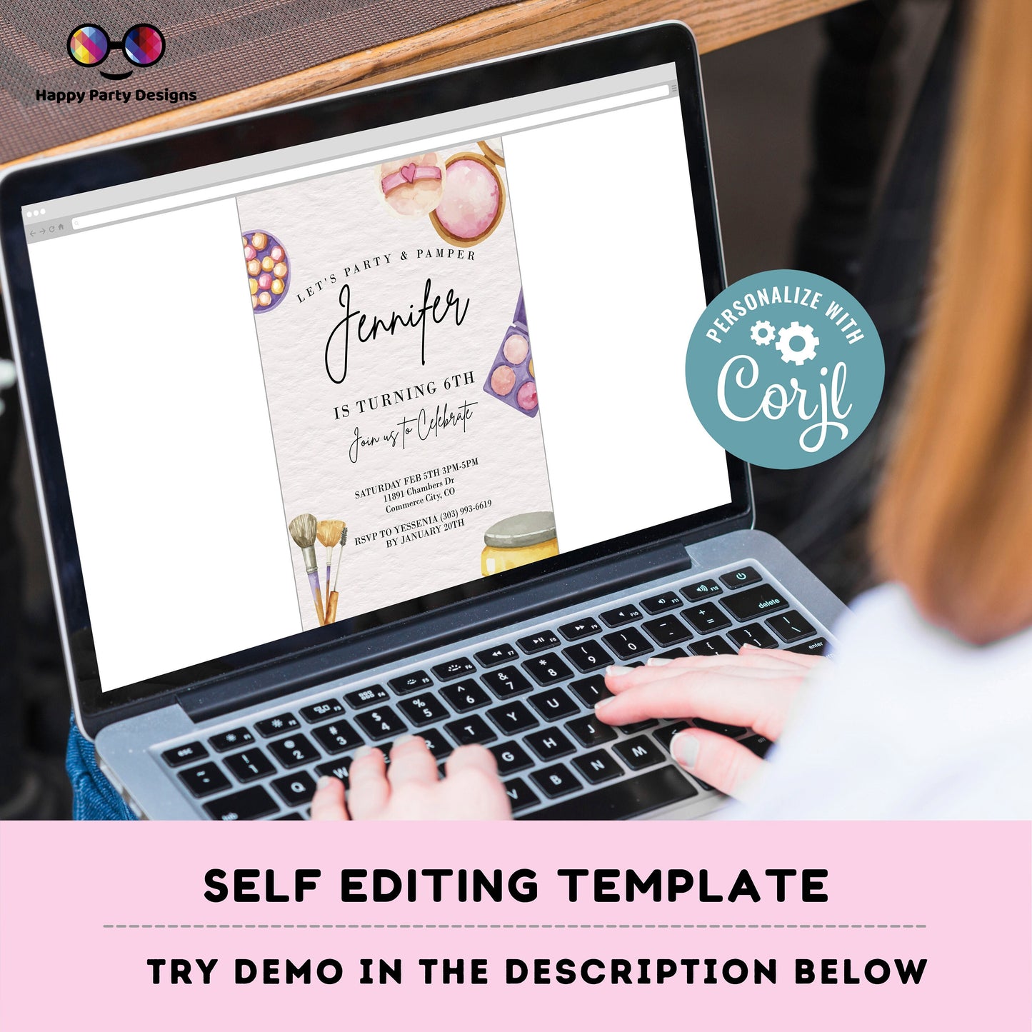 Editable Manicures pedicures and Facials Party | girls spa party invitation editable template | Lets party and pamper birthday #K304