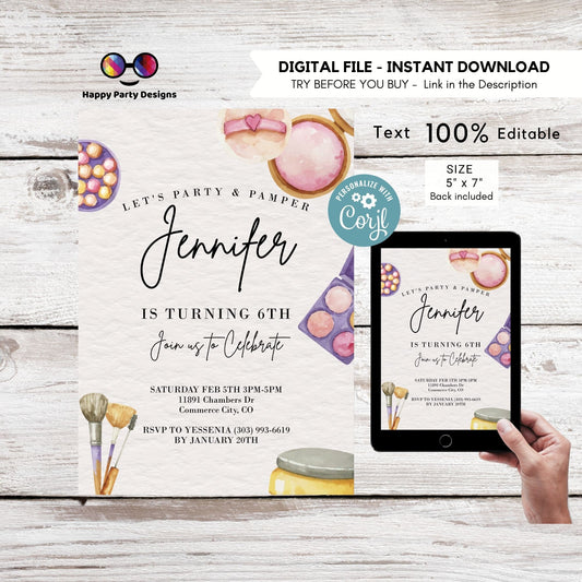 Editable Manicures pedicures and Facials Party | girls spa party invitation editable template | Lets party and pamper birthday #K304