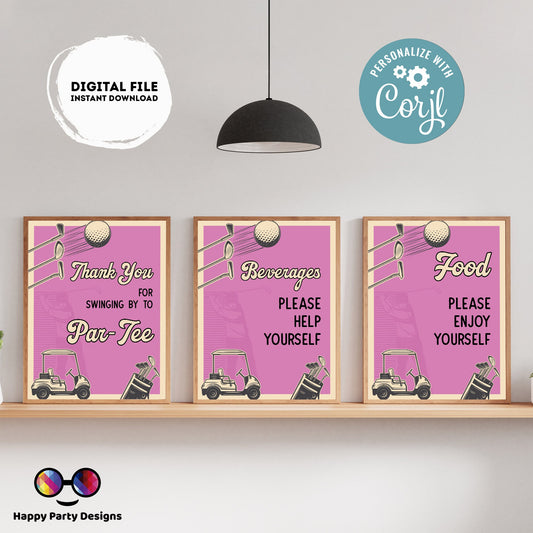 Editable golf party Signs (3) | par-tee  birthday | Golf birthday Decorations | girl |  retro golf buffet Sign | Party #K179