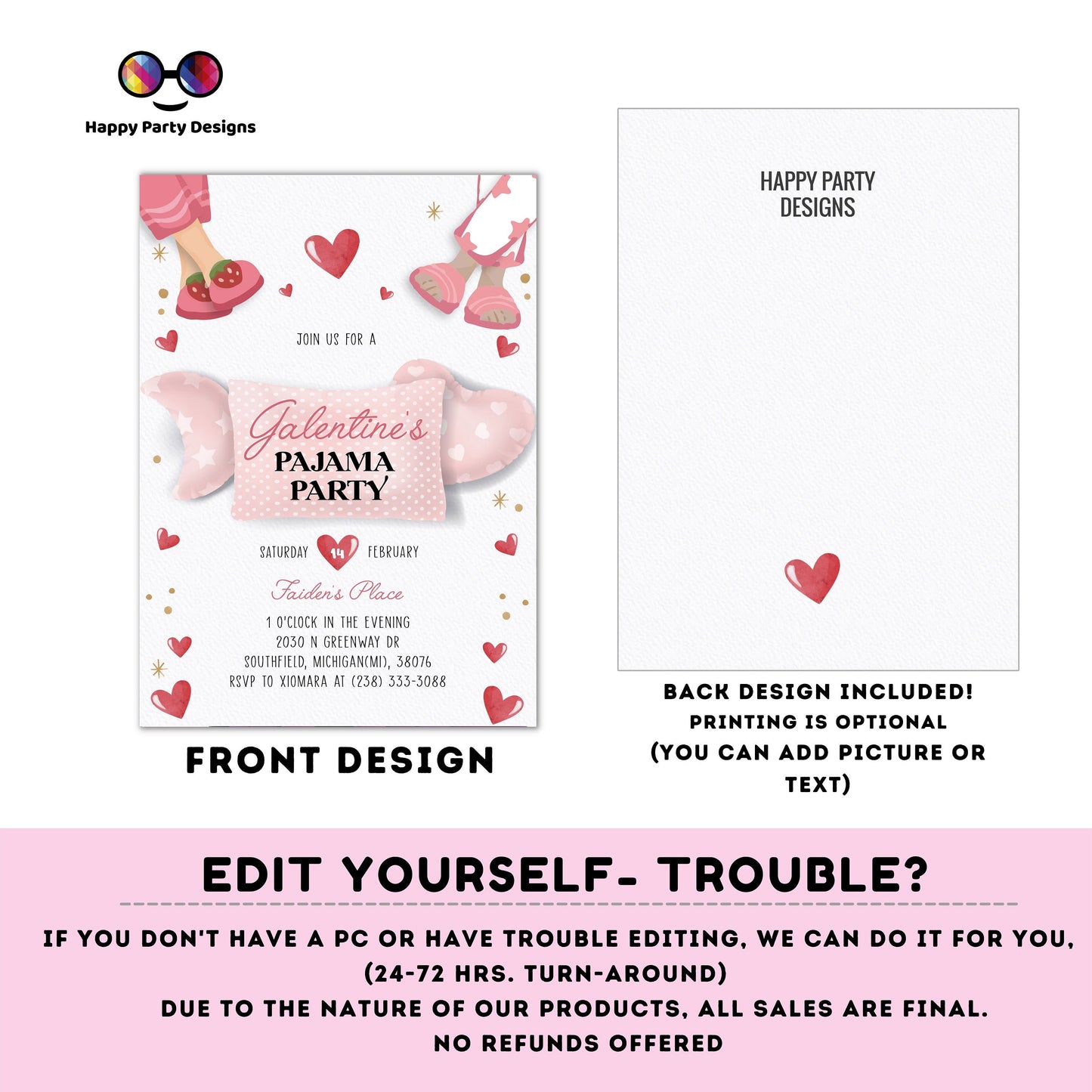 Editable Galentine's pajama party Printable invitation | brunch Invitation| Valentines | Printable Valentine's Invitation | galentines #K285