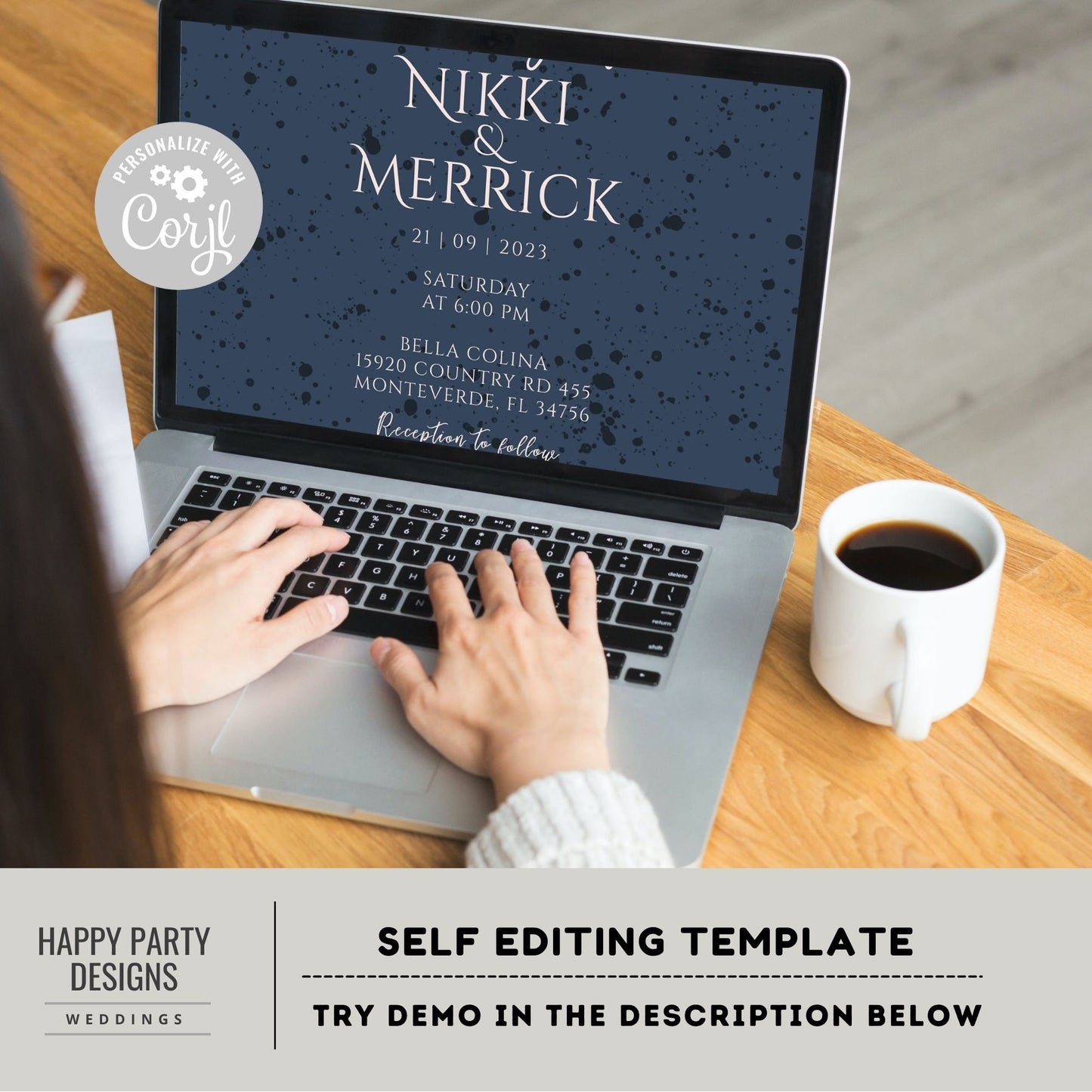 Editable Navy Blue Floral Invitation set | wedding invitation suite template | Navy floral Invitation bundle | details and RSVP #W25