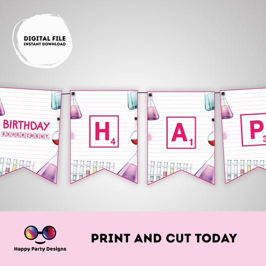 Science happy birthday banner | Experiment birthday | Science Birthday Party | science themed | girl Birthday Party | garland #K124