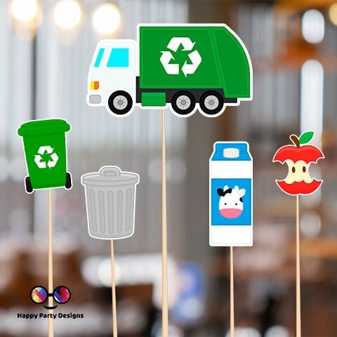 PRINTABLE garbage truck Cake Toppers  5 | recycling party Cake Toppers | garbage truck Cake Toppers Centerpieces | green truck #K110