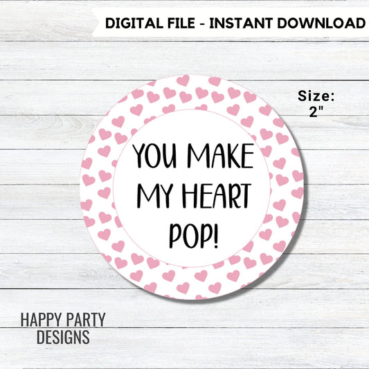 Printable You make my heart pop Cookie Tag | Happy Valentine's Day | Valentine's Day Cookie Tag | Gift Tags | tag Instant download #VA1