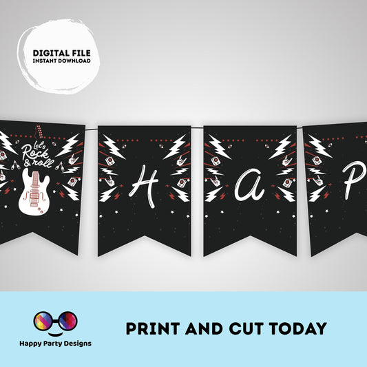 Happy Birthday Rock 'n roll Party Banner |  Rock Star Party Birthday Banner | Rock Guitar Birthday Banner | Star Rock n' roll  party #K262