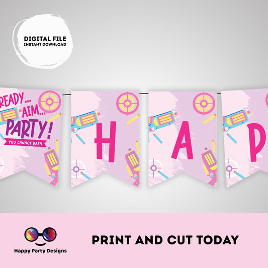 Dart Gun Happy Birthday Banner | Dart Gun party | Birthday banner | Gun Blasters birthday party | Dart War party  Dart Gun pink Banner #K172