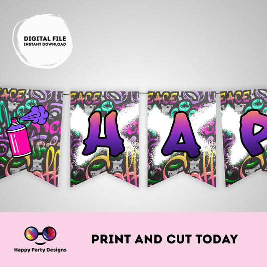 Happy Birthday graffiti Banner | Graffiti party | Birthday banner | Graffiti birthday party  |  birthday girl | hip hop birthday  #K2