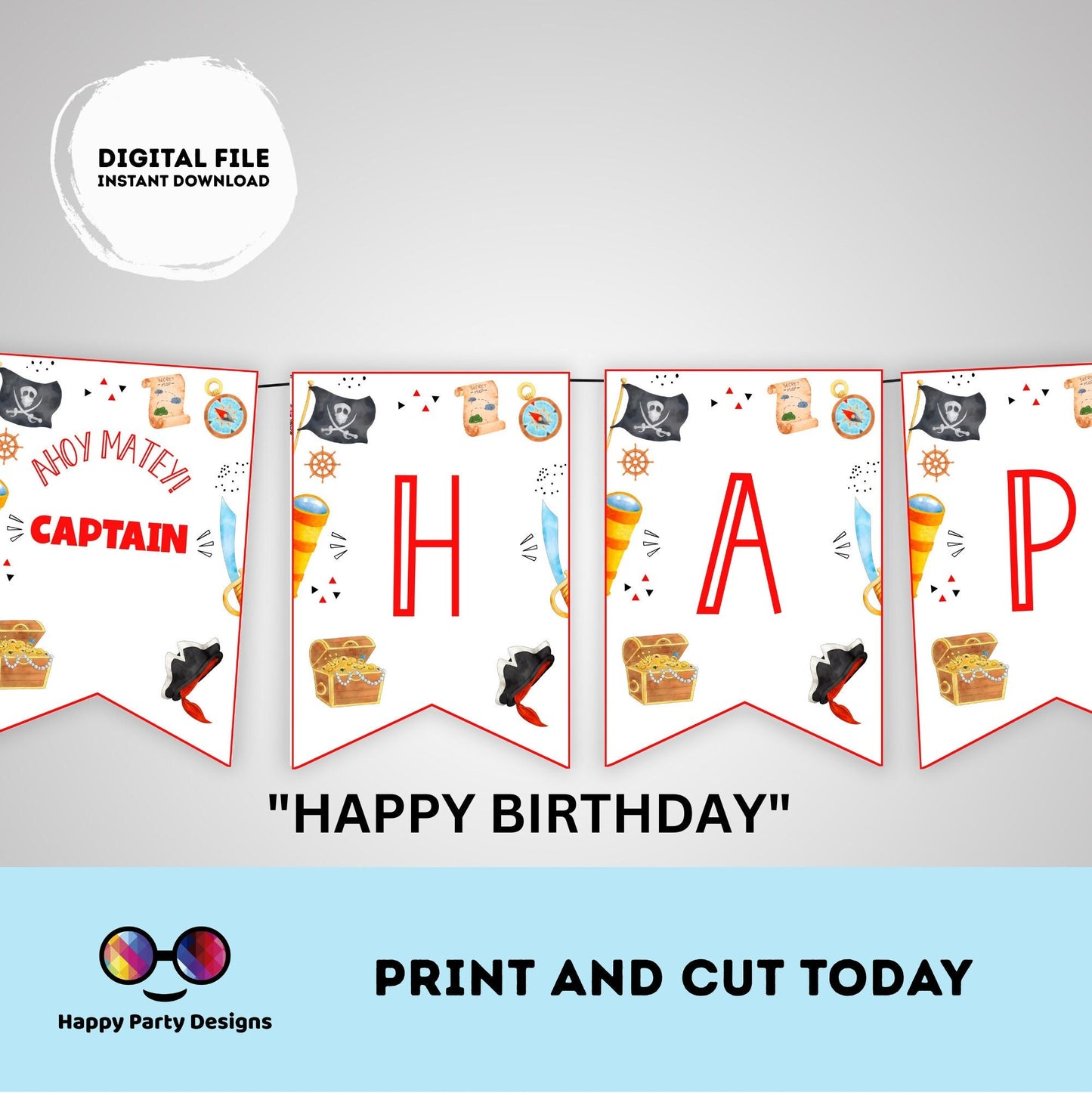 Pirates Happy Birthday Banner | Pirates party | Birthday banner | Pirate birthday party | Ahoy party | Pirates Banner #K108