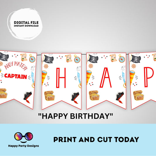 Pirates Happy Birthday Banner | Pirates party | Birthday banner | Pirate birthday party | Ahoy party | Pirates Banner #K108