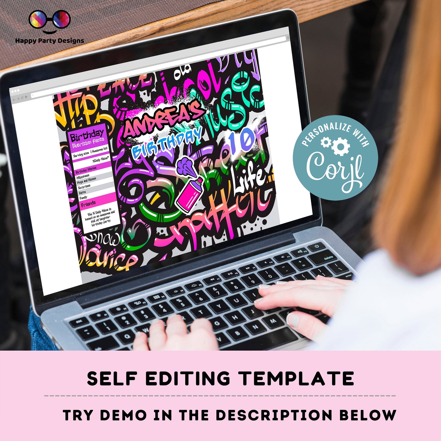 Editable Graffiti Chip Bag | Digital Graffiti  printable Chip Bag | Party Snack Graffiti  Birthday girl | Personalized Favors  Corjl #K2