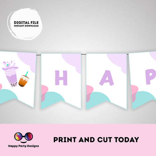 Par-tea Happy Birthday Banner | Tea Party birthday | Birthday banner | Boba Tea Party | Bubble Tea Banner #K121
