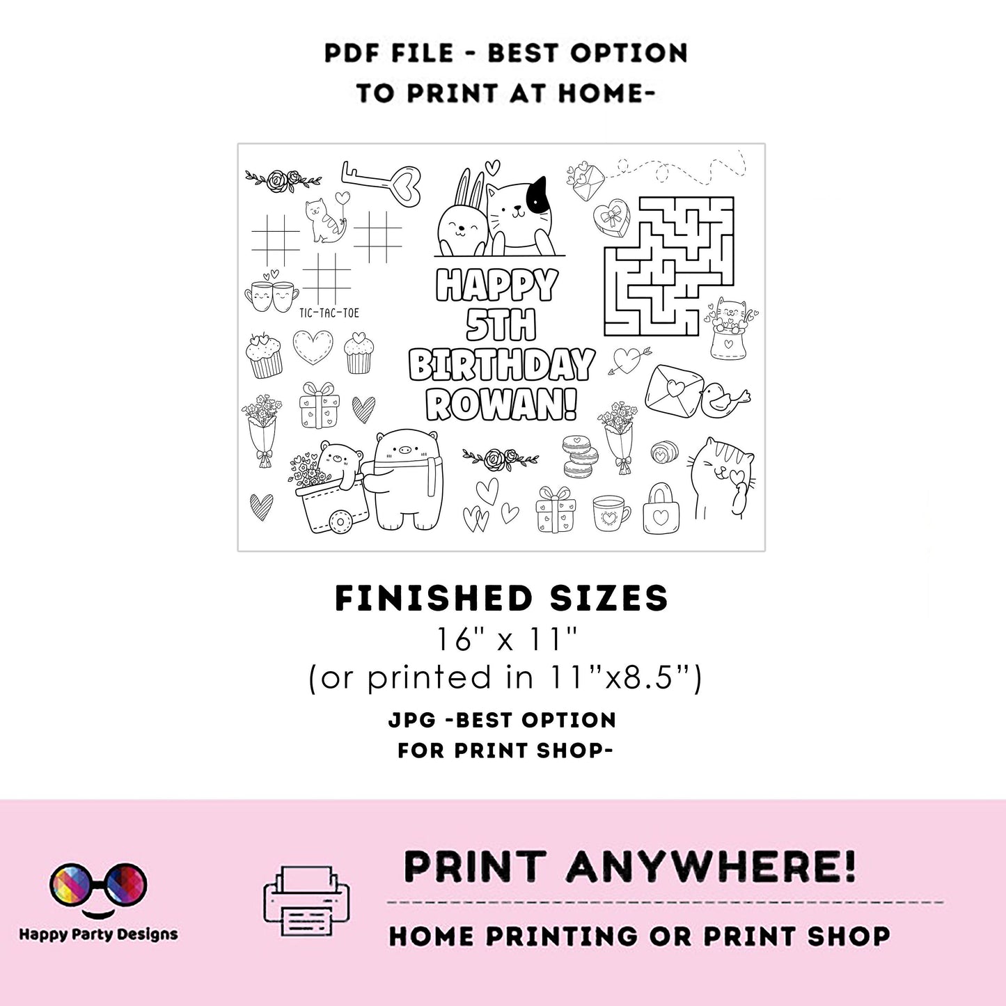 Editable cute animals coloring page | Valentine's | Any Age | Valentines Animals Birthday Party | Coloring page | Activity for kids #K298