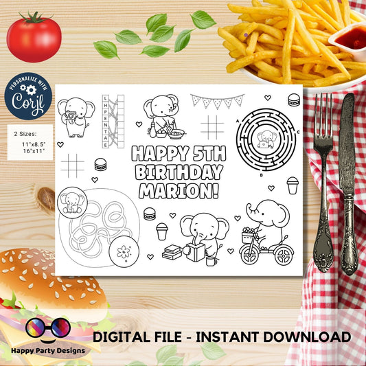 Editable elephant baby coloring page | First birthday | Any Age | baby elephant | Birthday Party | Baby shower #B18