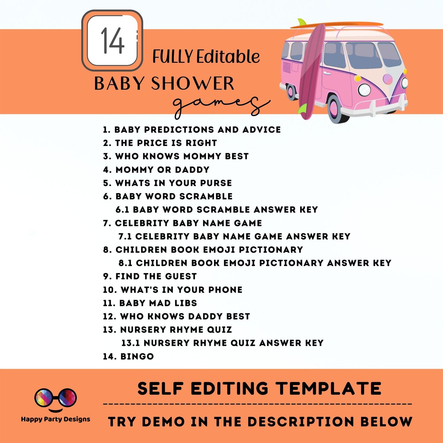 Editable baby on board games bundle | tropical baby shower games | Baby girl | summer shower | pink baby shower games | retro #B33