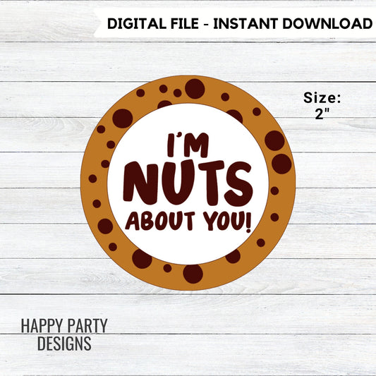 Printable I'm nuts about you Cookie Tags | Happy Valentine's Day | Valentine's Day Cookie Tag | Gift Tags | tag Instant download #VA1
