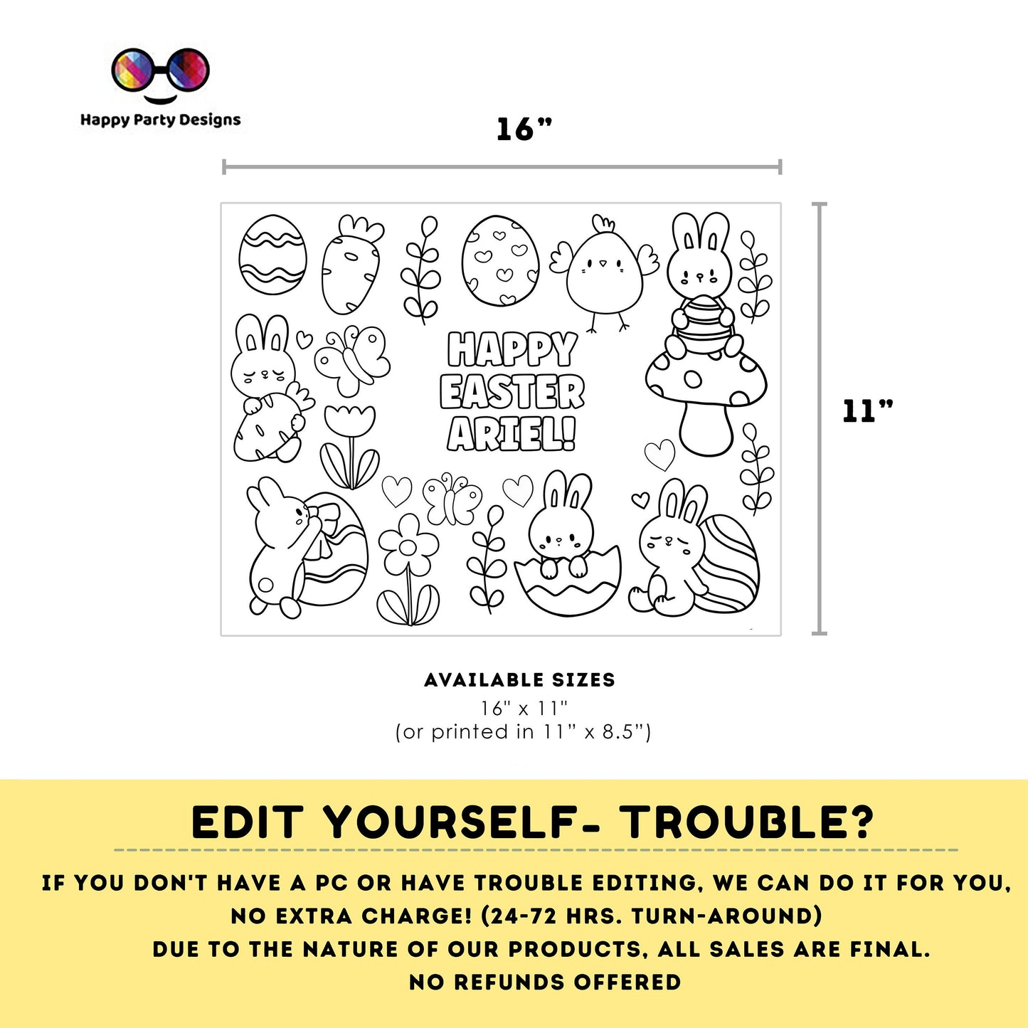 Editable Easter hunt coloring page | Easter bunny | text 100% editable | Easter activity page | Coloring page | Activity for kids #K305
