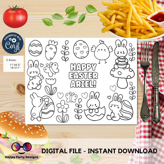 Editable Easter hunt coloring page | Easter bunny | text 100% editable | Easter activity page | Coloring page | Activity for kids #K305